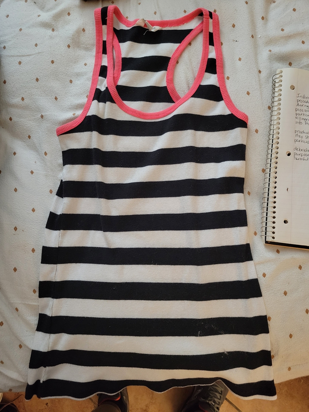Energie Black & White Striped Tank Top with Pink Trim Juniors 2xl
